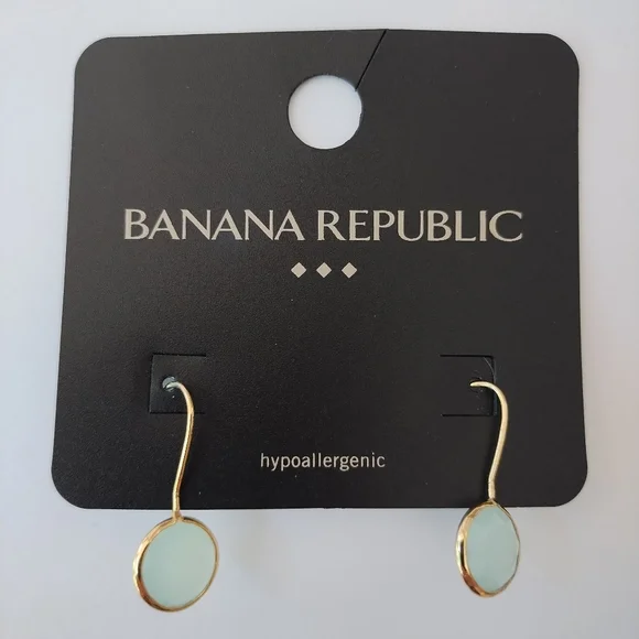 Banana Republic Factory Store Gold Tone Earrings With Aquamarine Colored Crystal - Picture 3 of 4